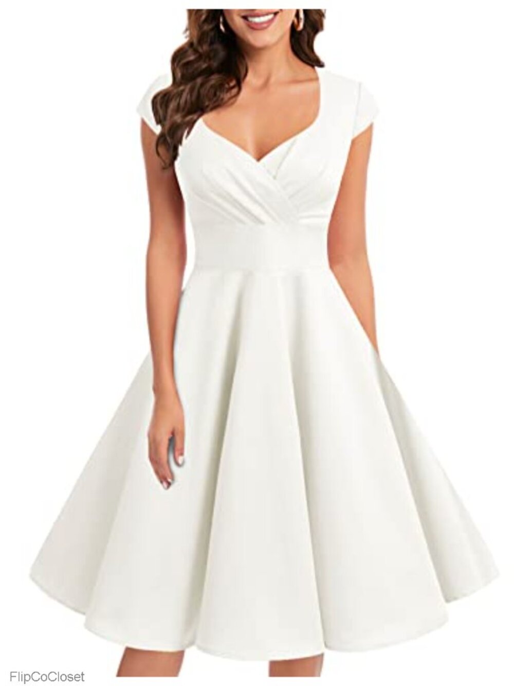 1950s Retro Swing Cocktail Dress Cap Sleeve Sweetheart Empire Waist